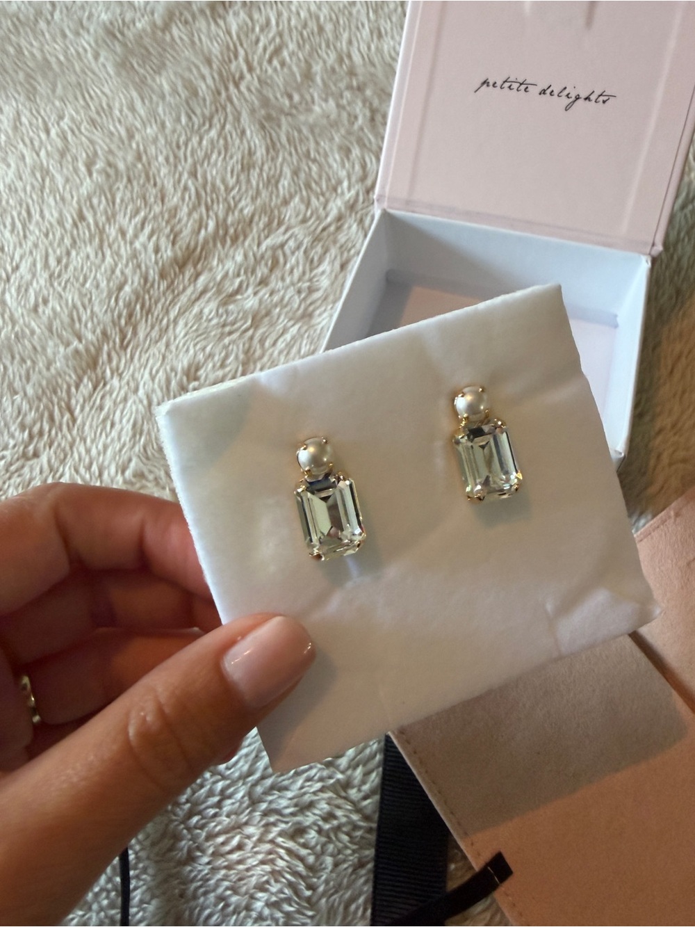 Bridal Gold-Tone Clear Crystal Earrings Emerald Cut